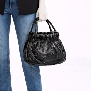 Brighton Black Leather Gathered Shoulder Bag – Classic & Elegant